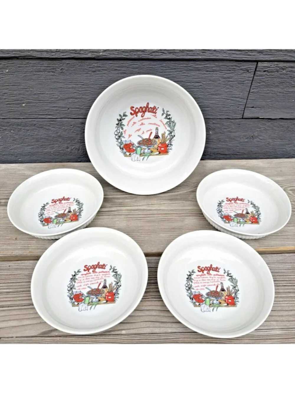 Il Borgo Italy Spaghetti Puttanesca Pasta Bowl Set Of 4 + Serving Bowl Rare READ